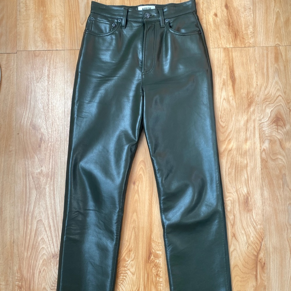 Agolde 90s pinch waist recycled leather pant in Iguana